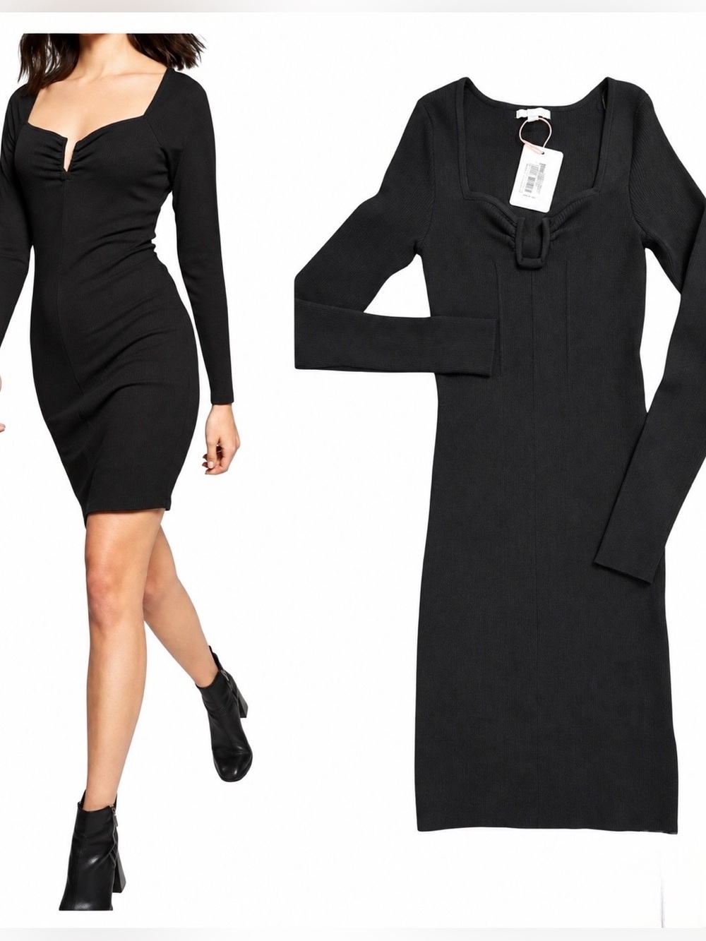 Gianni Bini NWT Black Ribbed Knit Bodycon Sweater Dress - Size XS